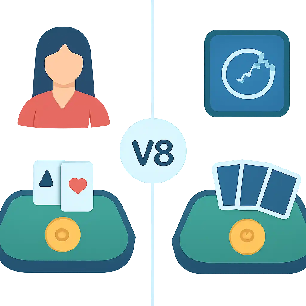 Infographic comparing options using coloured bars and, Live Dealer vs RNG Teen Patti Real Cash Tables