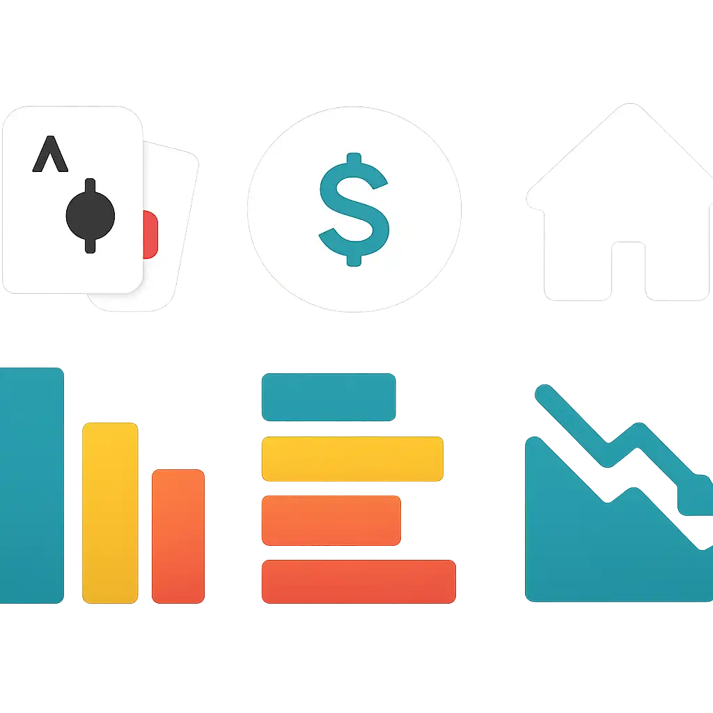 Infographic comparing options using coloured bars and icons only, no text or labels, flat design, Teen Patti Real Cash Odds, Payouts and House Edge