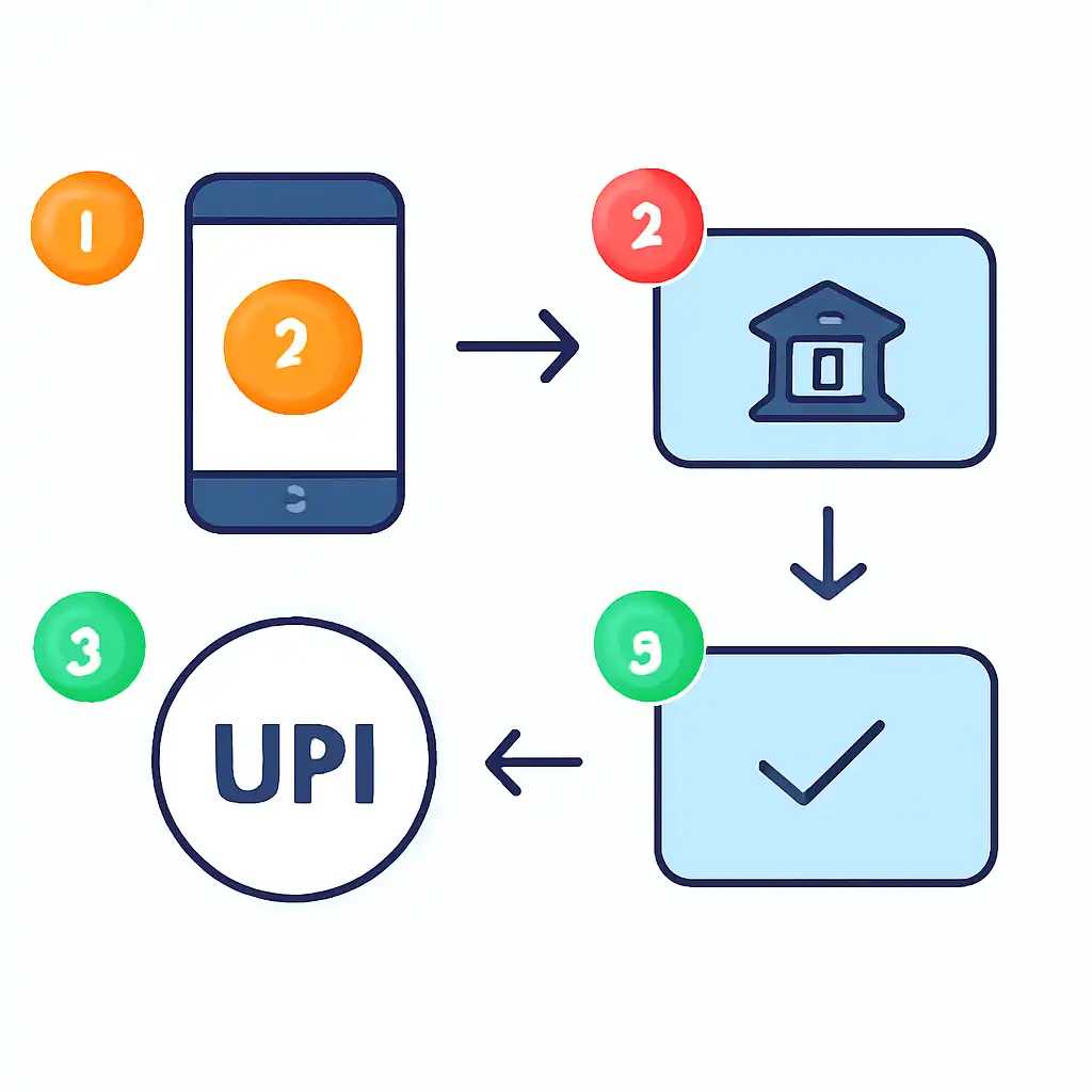 Annotated step diagram: upi deposits process with numbered callouts