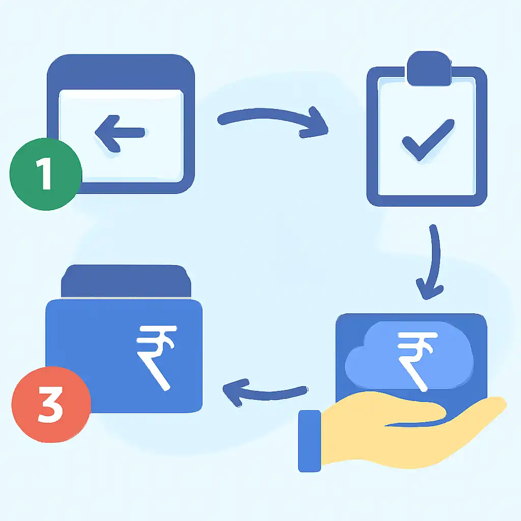 Annotated step diagram: withdrawal limits process with numbered callouts, Teen Patti Real Cash
