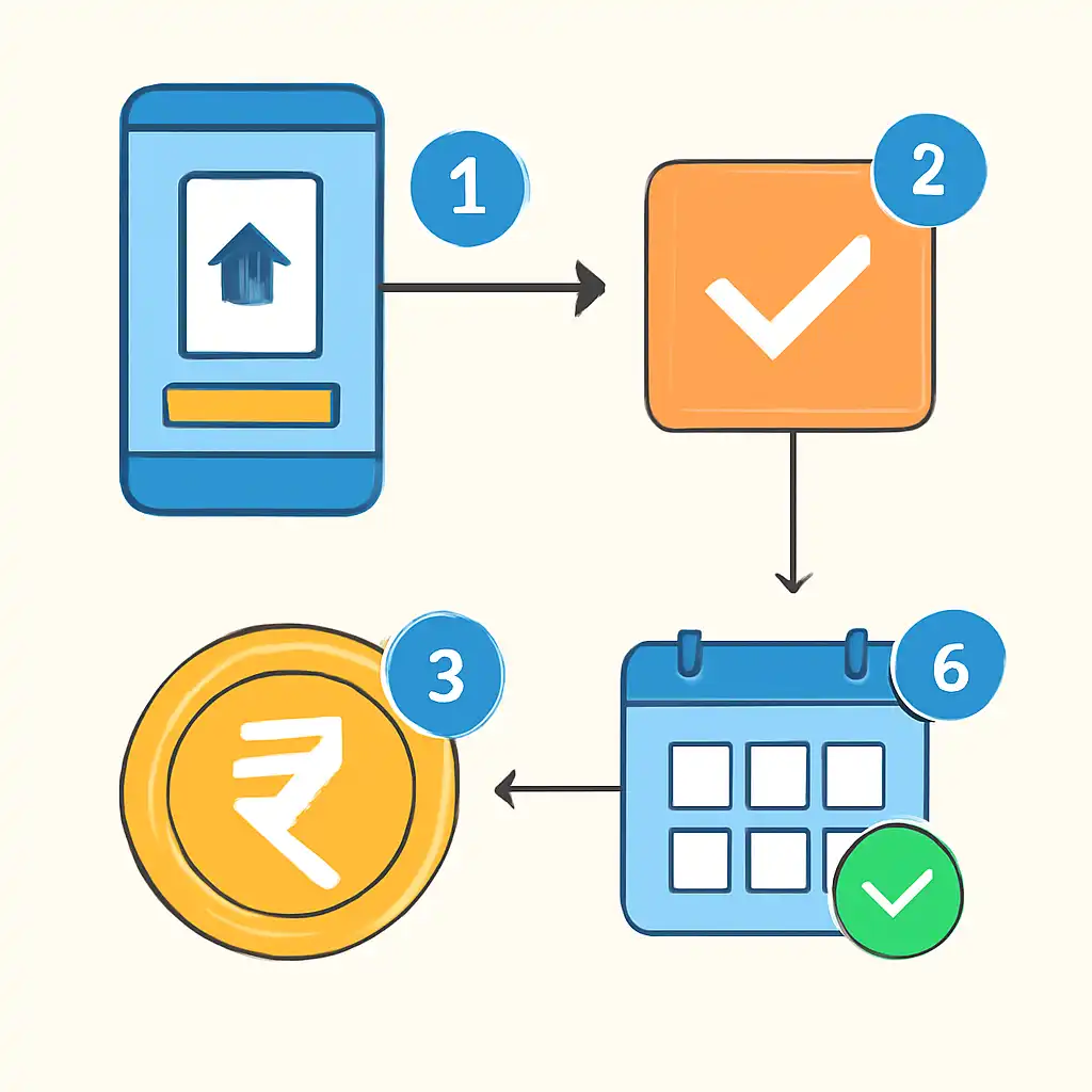 Annotated step diagram: payout timings process with numbered callouts