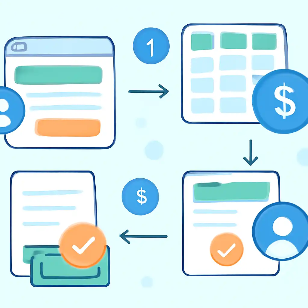 Annotated step diagram: payout tables process with numbered callouts