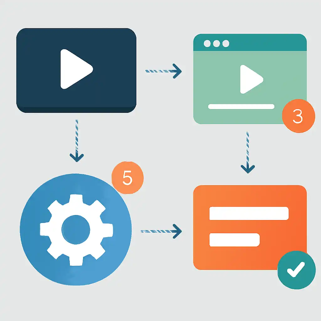 Annotated step diagram: streaming quality process with numbered callouts, Teen Patti Real Cash