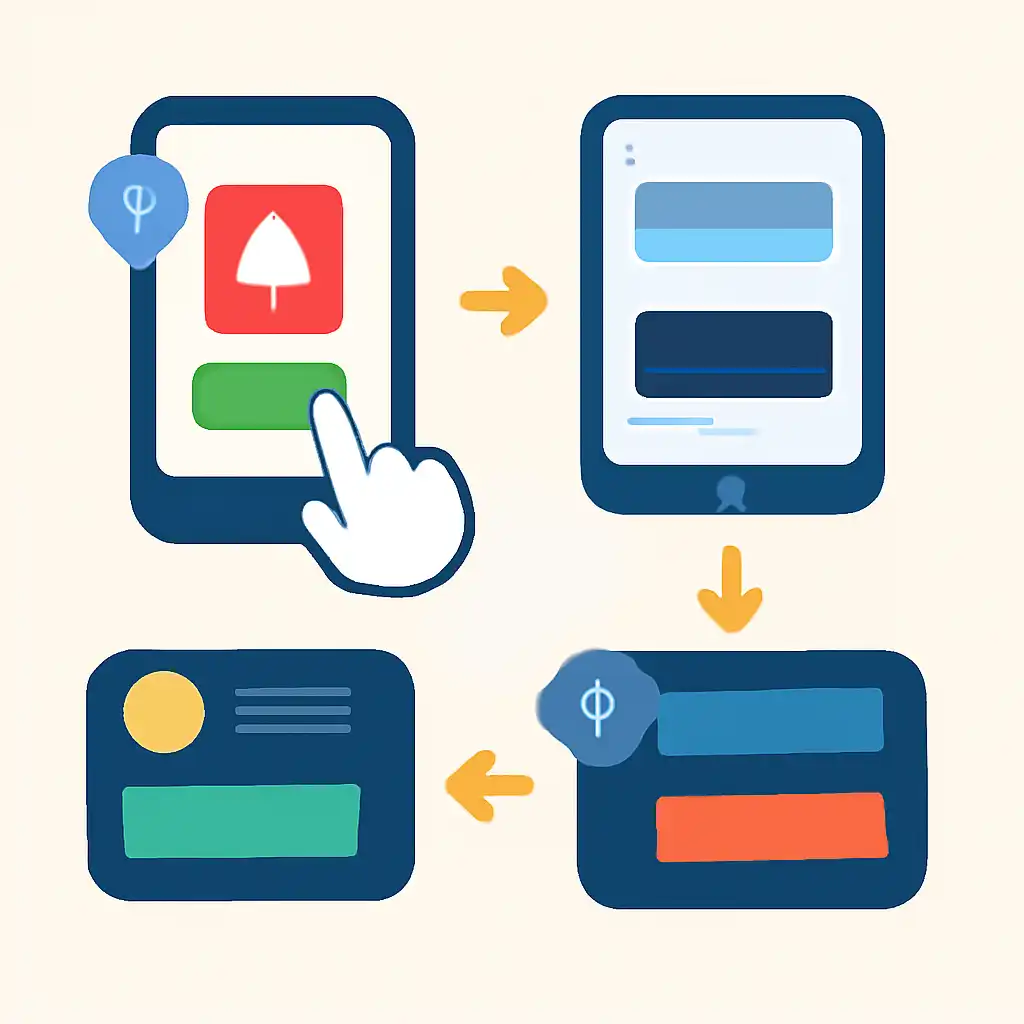 Annotated step diagram: reading the interface process with numbered callouts