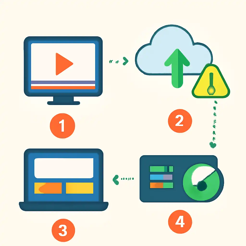 Annotated step diagram: streaming quality process with numbered callouts