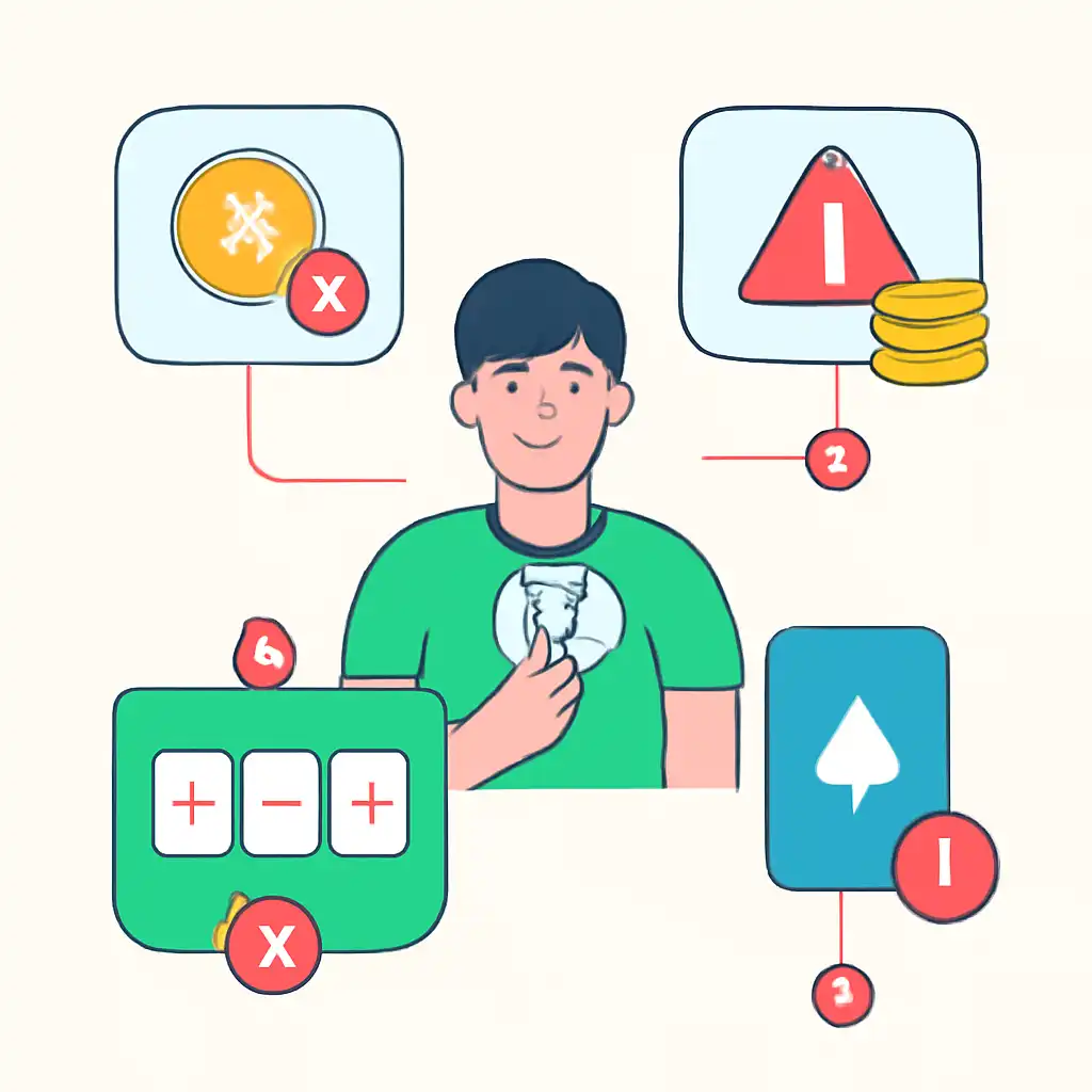 Annotated step diagram: common beginner mistakes process with numbered callouts, Teen Patti Real Cash