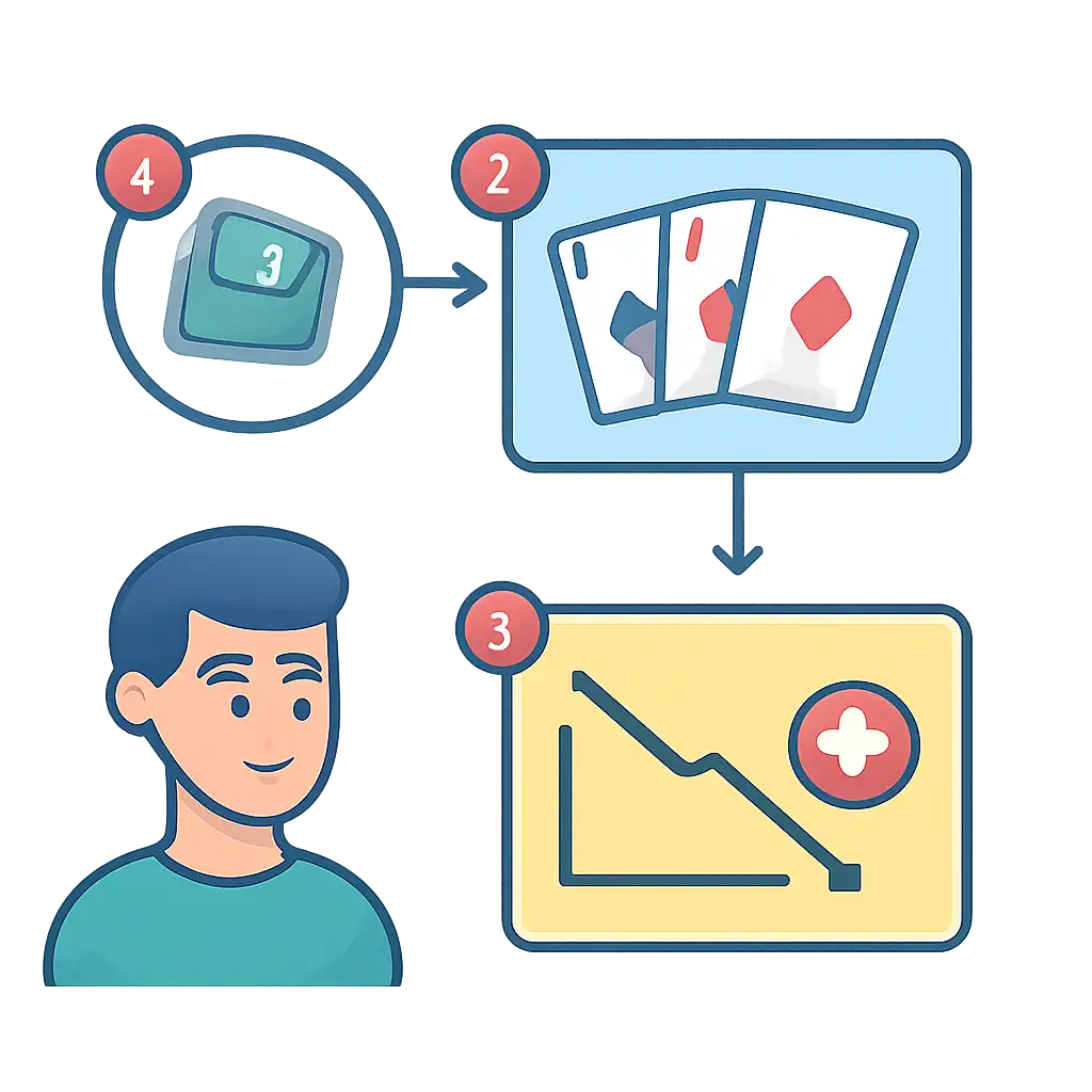 Annotated step diagram: house edge process with numbered callouts, Teen Patti Real Cash